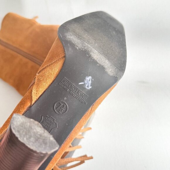 Vintage Predications Leather Collection Brown Suede Fringe Pointy Toe Boots 7.5 - Picture 9 of 10